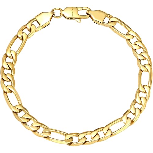 CaptainSteeL Figaro Bracelet for Men and Women, 7/7.5/8/9inch Stainless Steel Chain link Bracelet, Gold Plating/Stainless Steel Fashion Jewelry Bracelet, Holiday Gift with Flannel Bag