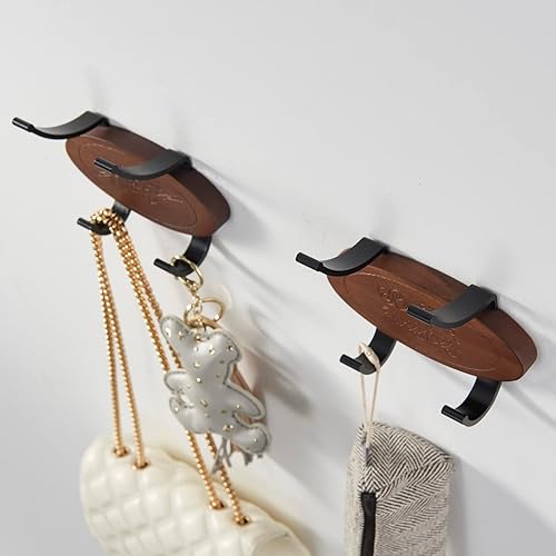 Miniatura 3 de Gancho de pared de madera montado en la pared, ganchos de pared de madera 2 piezas, ganchos dobles de metal resistentes para colgar ropa, toallas,