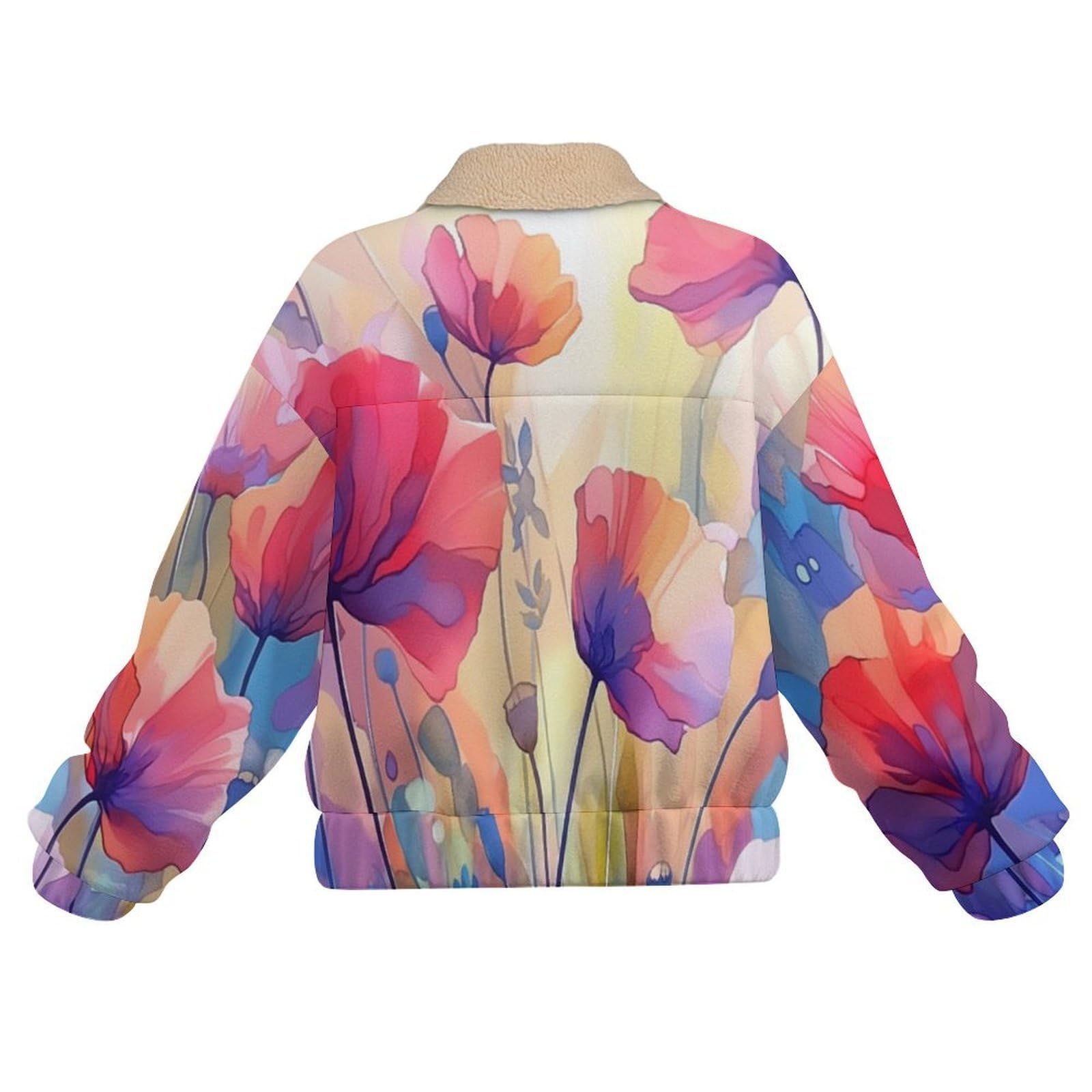 Giacca in Pile da Donna con Chiusura Lampo su Tutta la Lunghezza, Colletto Revers, Cappotto papaveri da giardino Calda Invernale con Tasche, per Escursioni e Tempo Libero