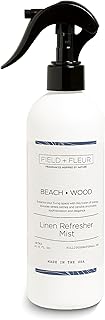 Field + Fleur - Linen Refresher Mist - Aromatic Spray for Fabrics - Refresh Bedding, Curtains & More - Notes of Orange Blossom, Moss, Amber & Sandalwood - Made in the USA -Beach Wood Scent -15.5 Fl Oz