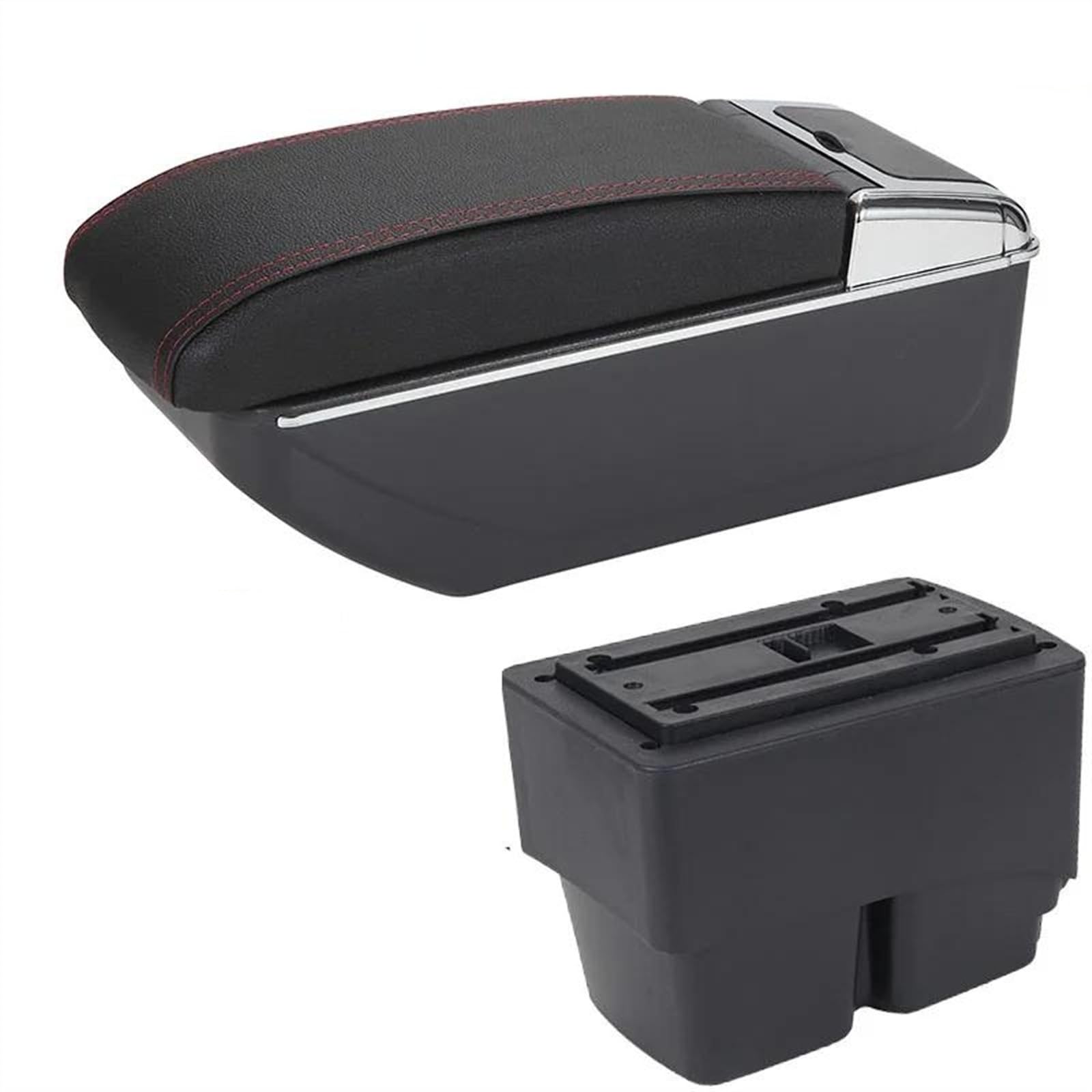 NOHEEU Car Modification Interior Accessories Seat Armrest Box Storage For Fiesta MK7 2009-2017(D1 Black red No USB)