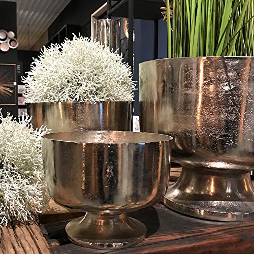 Modern Silver Trophy-Cup Planters, Set Of 3, Silver, Thick Metal, Handmade, Cast Aluminum, Table Top Centerpiece, 13.75, 10.75, And 9 Inches Tall, Round Body, Free Standing Pedestal Base #TOP4