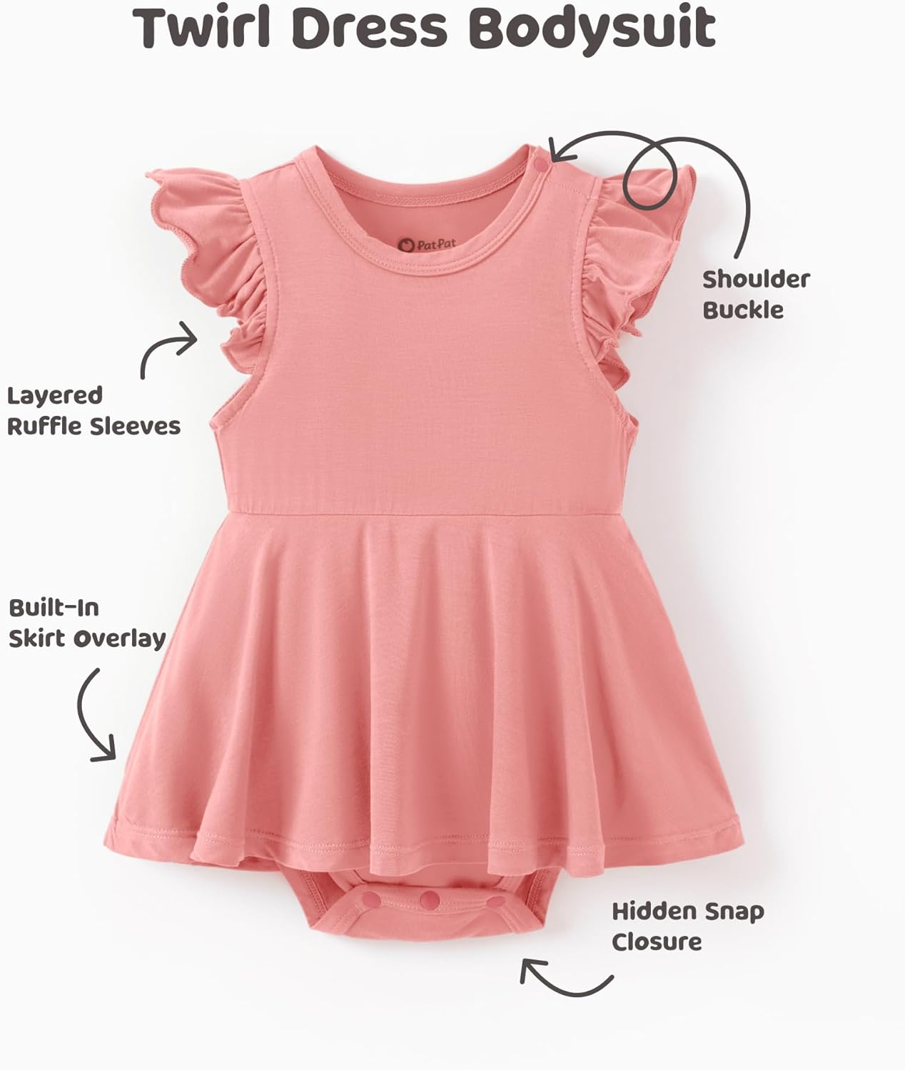 PATPAT Baby Girl Bodysuits - Soft Bamboo Viscose - Flutter Sleeves Cute Dress - Newborn Infant Summer Clothes - 3 Pack - Image 7