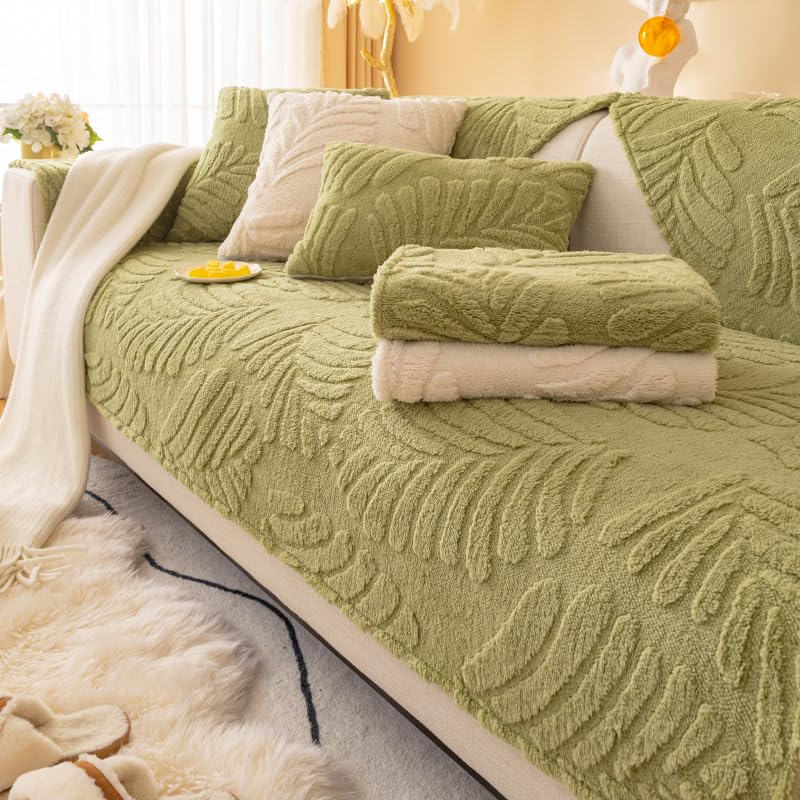 Housse de canapé en velours vert 110x210cm pour modulable en L
