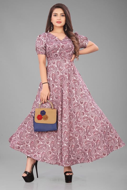 jahu mart Floral Dress for Women with V Neckline, Puff Sleeves, and Swingy A Line Dress-picture-12