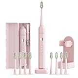 Electric Toothbrush for Adults, Rechargeable Sonic Toothbrush, IPX7 Waterproof Travel Toothbrush Set with Case, 8 Brush Heads, Charger, 2-Min Smart Timer, One Charge Last 60 Days(Pink)