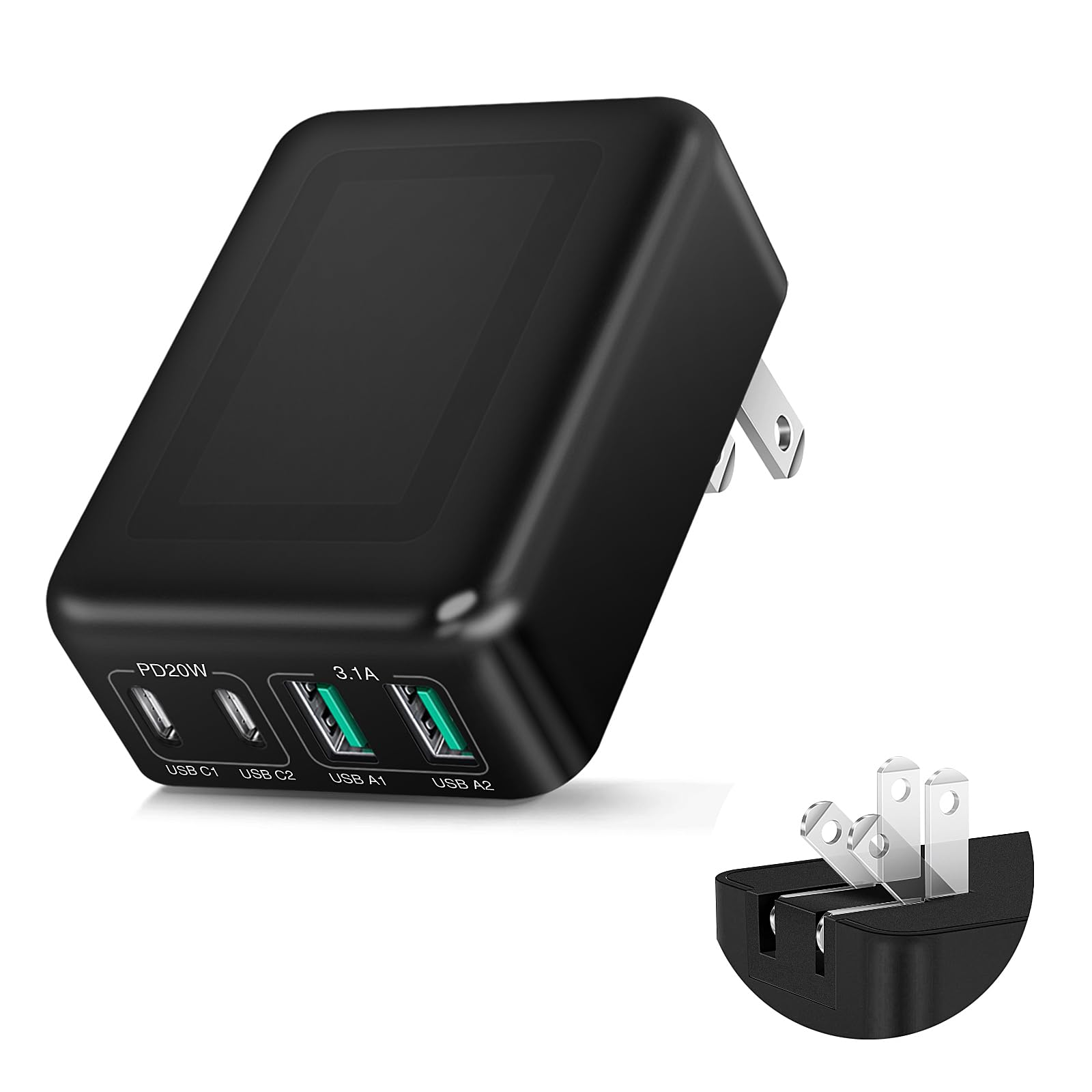 USB 充電器・40W タイプc iPhone 急速充電器 4ポート・折り畳み式 & 超薄型【PSE認証】マルチポートtype-c 電源アダプタプラグ iPhone、 Samsung、 Tablet 、Pixelに対応