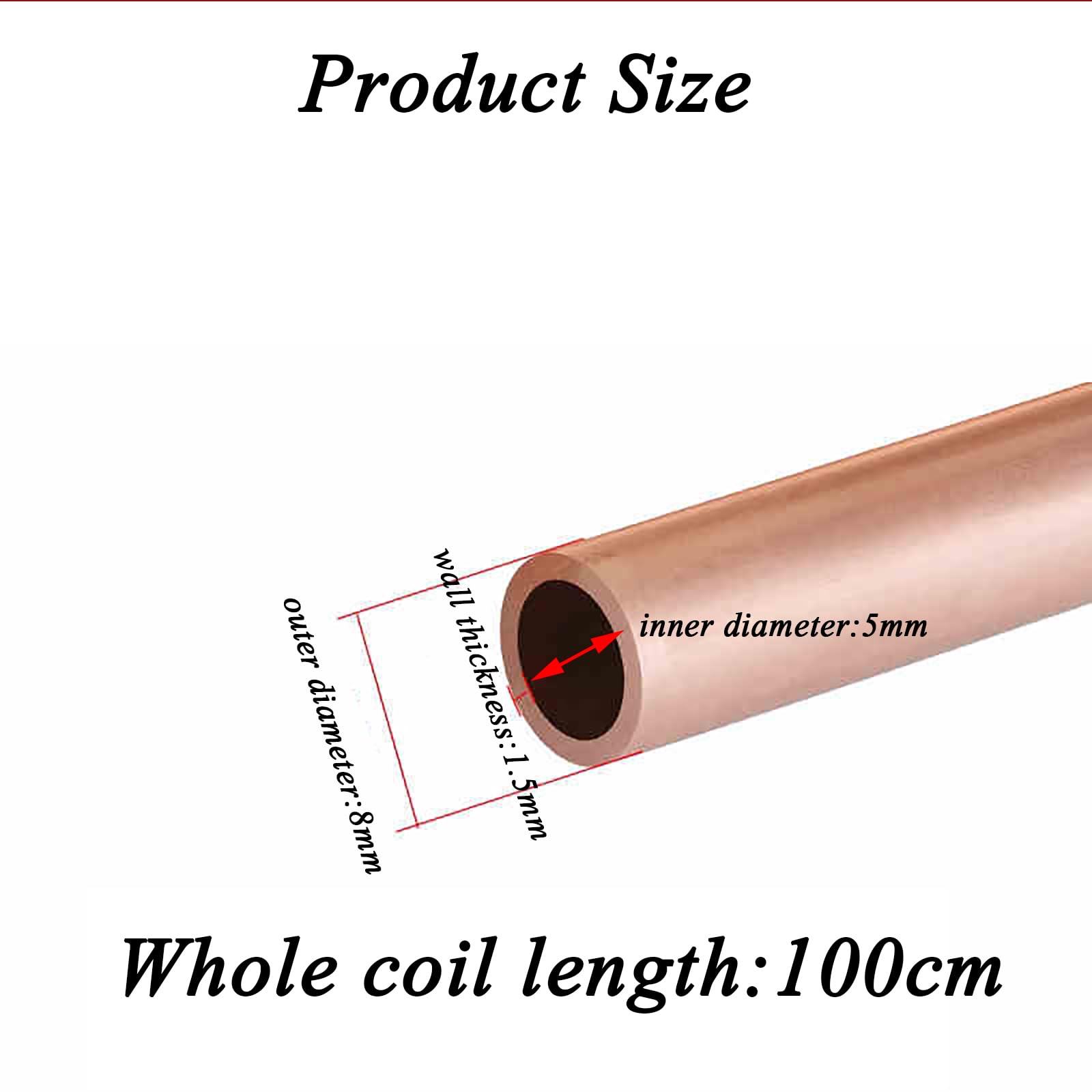 Tubería de refrigeración, Serpentín de cobre flexible, Tubo de cobre de 1 metro de largo, diámetro exterior de 8 mm, espesor de pared de 0,6 mm a 2 mm, bobina blanda de cobre, utilizado en refrigerado