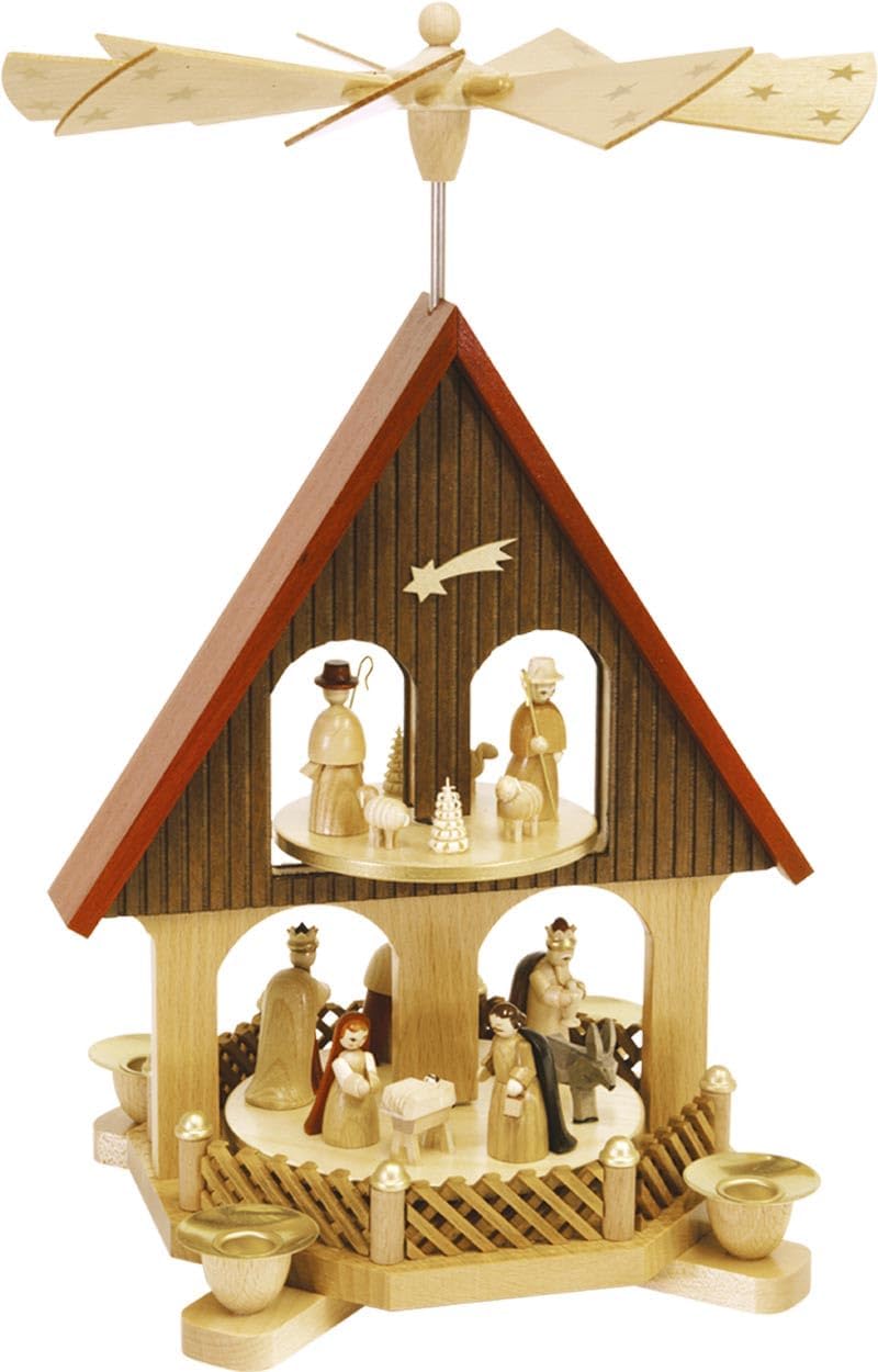 Richard Glaesser 2 Level House Nativity Pyramid Made in Germany