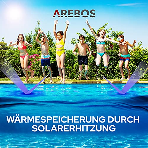Arebos Pool Solarabdeckplane eckig 3 x 2 m Schwarz | Solarplane Stärke 120 µm | Solarfolie zuschneidbar | Poolheizung Wassererwärmung Wärmeplane