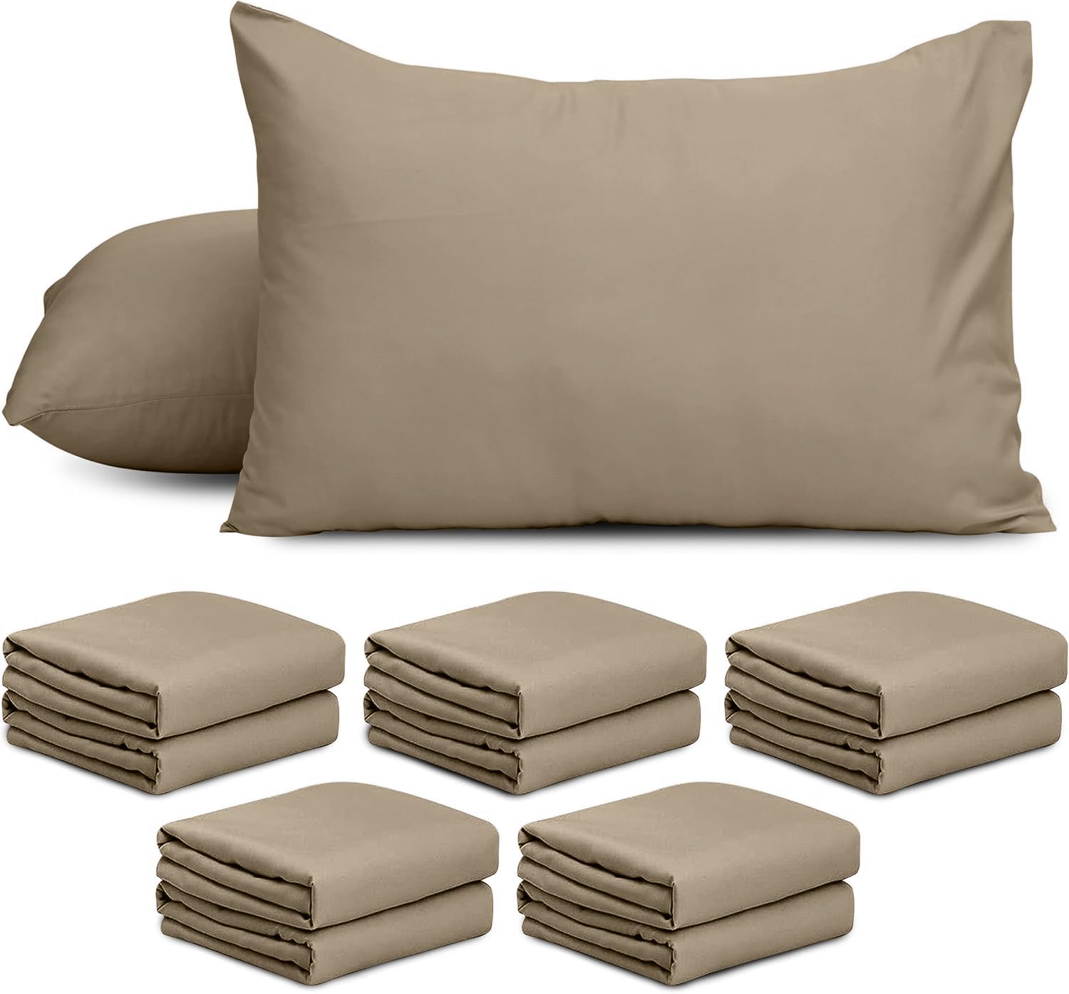AMEHA 10 Pack Pillowcases (Pillows Not Included) – Super Soft Brushed Microfiber Standard Size Beige Pillow Cases | Hotel Quality Pillow Covers, (50 X 75 cm)