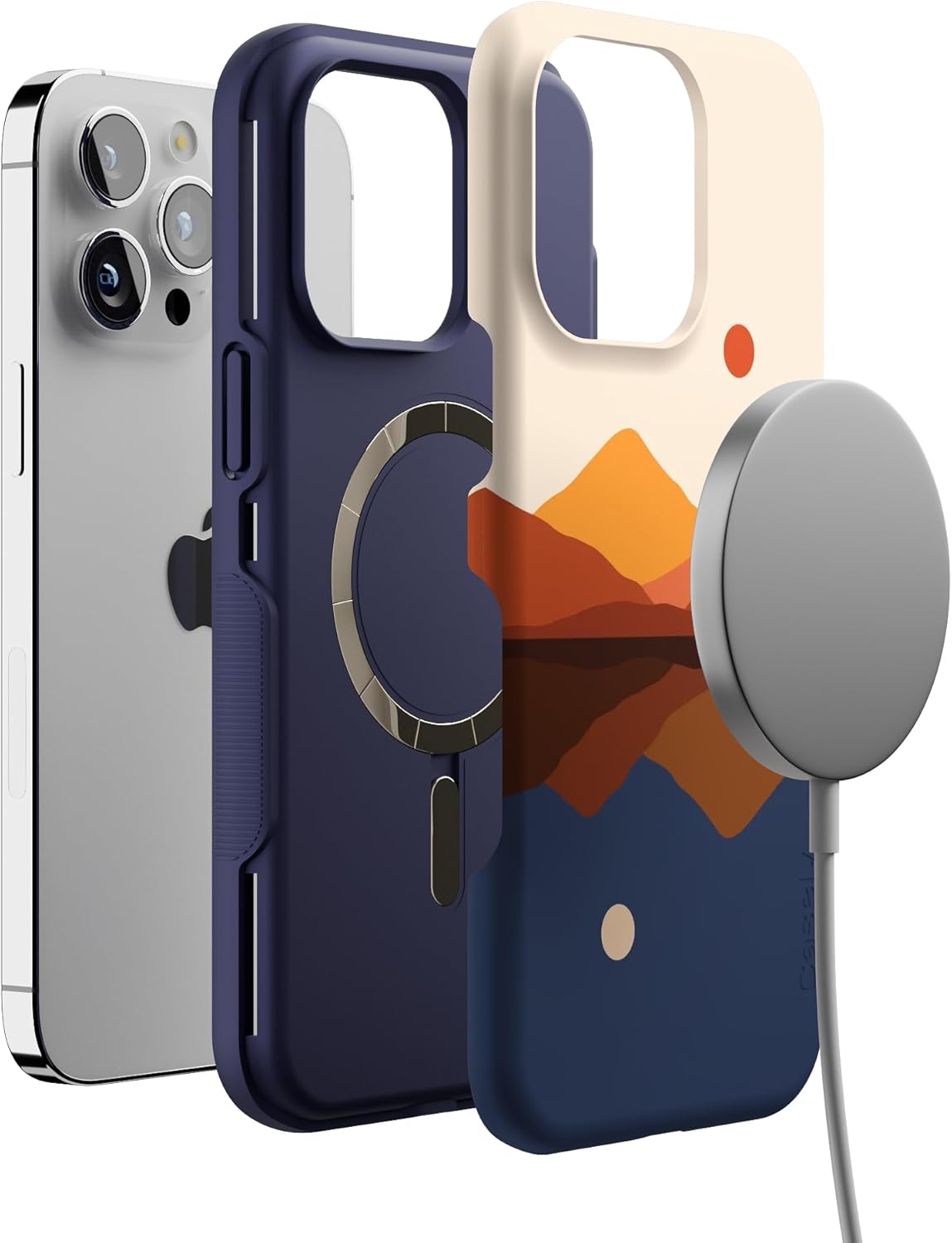 Casely iPhone 14 Pro Max Case | Opposites Attract | Day & Night Mountains | Bold Protective Design | Compatible with MagSafe