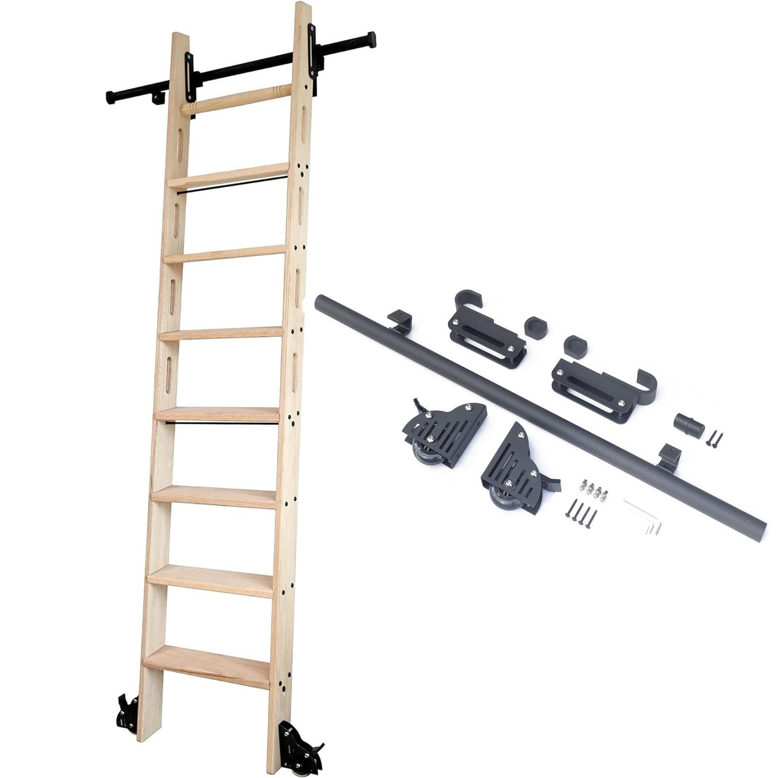 Kit quincaillerie pour échelle de bibliothèque rétractable à roulettes et rails