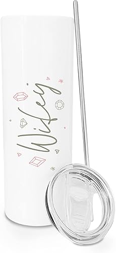 Miniatura 2 de The Cotton & Canvas Co. Modern Wifey with Gems - Vaso de boda de acero inoxidable con popote de metal, Miss to Mrs., Future Mrs., regalo de