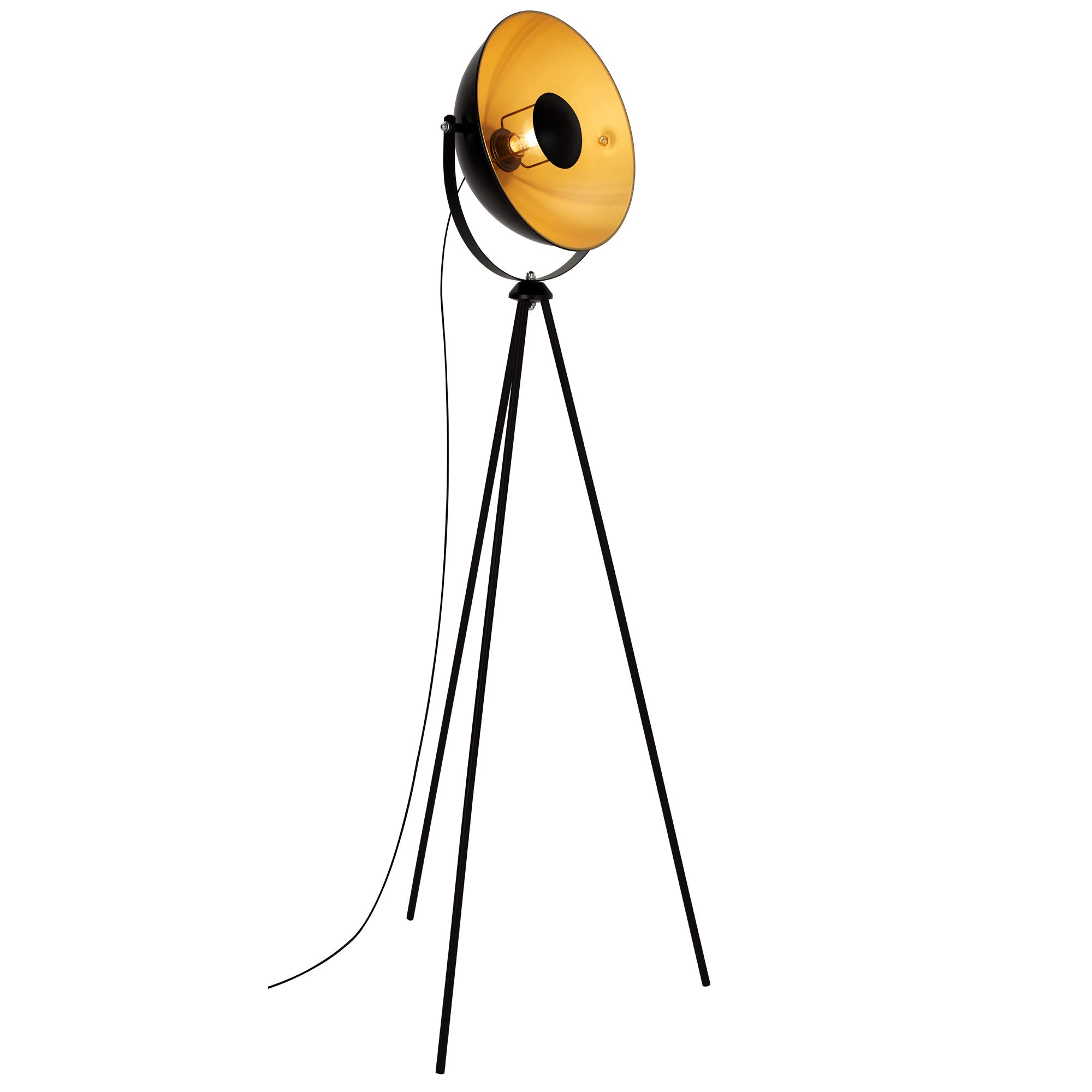 BRILONER - Lámpara de Pie Salon, Industrial, Máx. 60 W, E27, Interruptor de Pie, Ideal para Dormitorio, Oficina, Estudio, Lectura, Estilo Vintage, Diseño Retro, Altura: 148 cm, Color Negro-Oro Mate