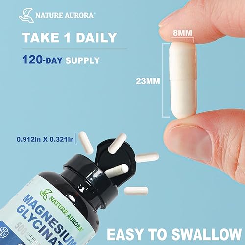 Miniatura 8 de Glicinato de magnesio 500 mg, quelado y purificado, suplemento de magnesio de alta absorción para músculos, huesos, soporte cardíaco, sin gluten,