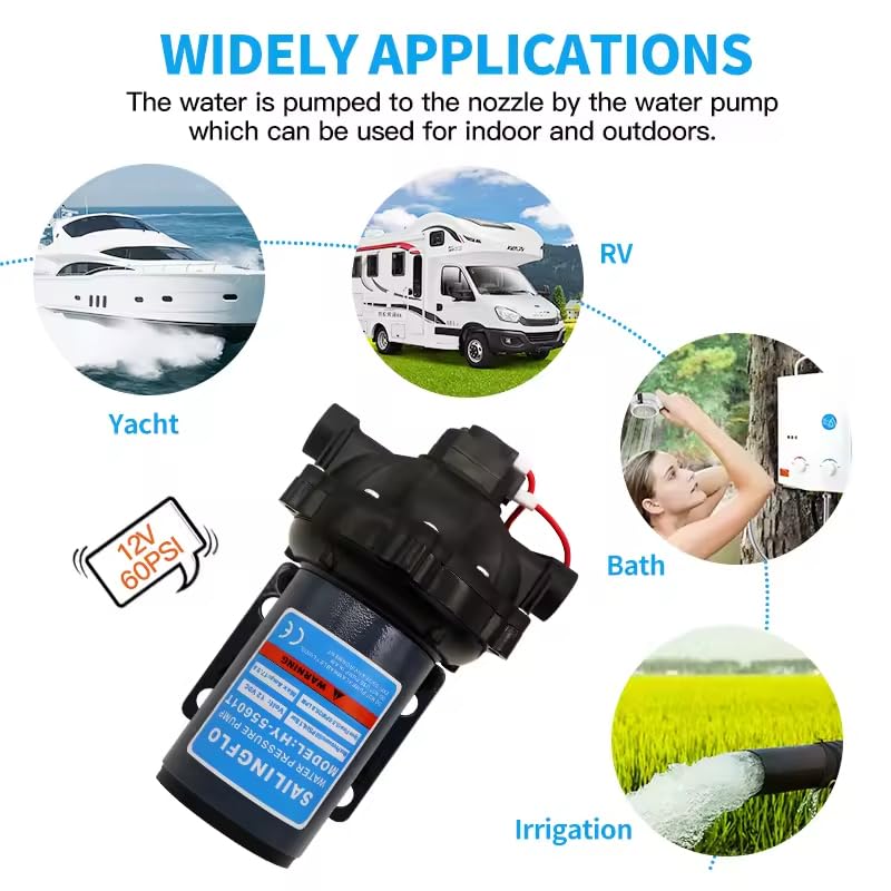 Image of 12V Water Diaphragm Pump-5.5 GPM 70 PSI, On-Demand, Self-priming, High Performance Automatic On /Off Water Pump for Marine, RV, Boat (HY-55701t)