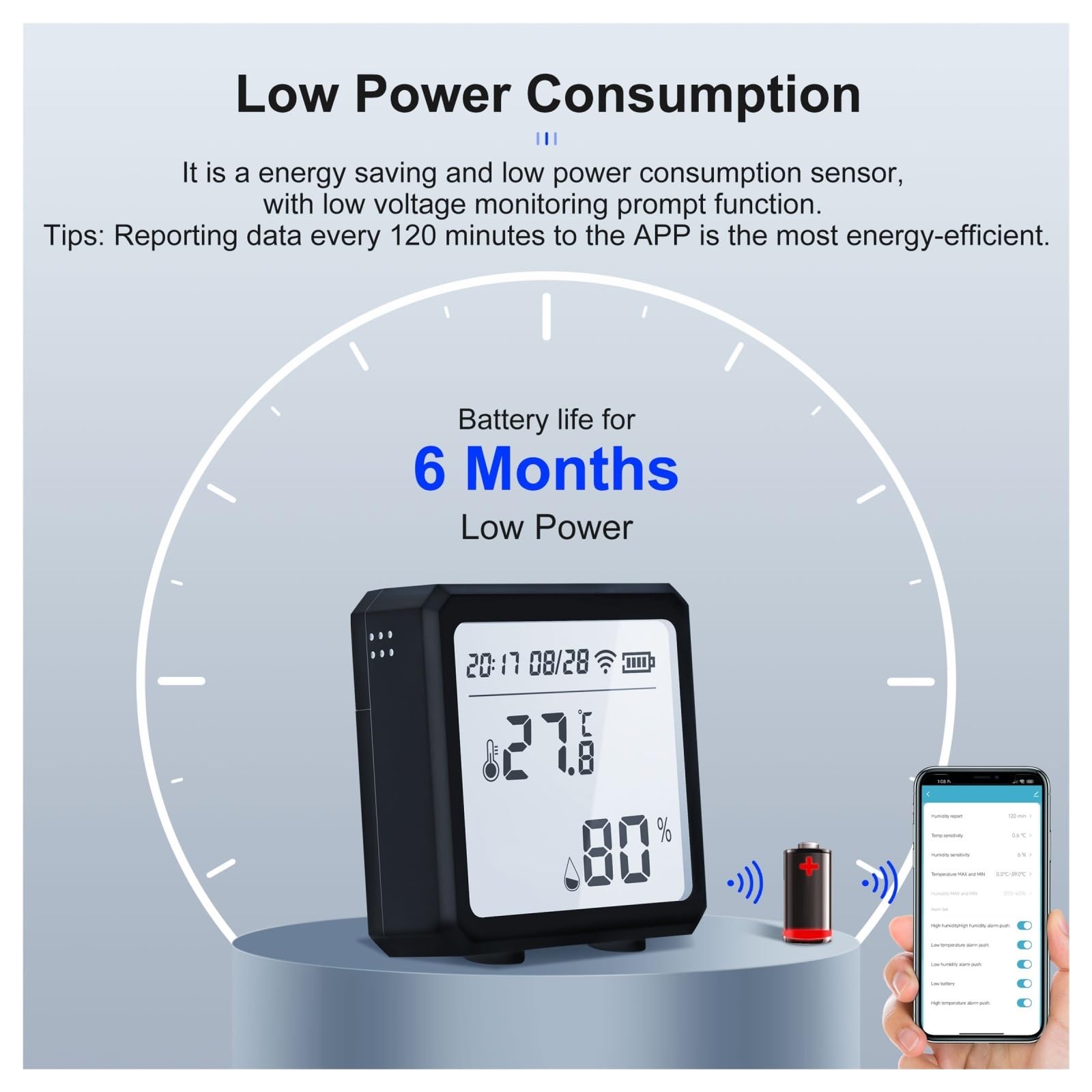 Termohigrómetro Higrómetro Inteligente del Termómetro del Sensor De La Humedad De La Temperatura con La Pantalla LCD(Black 1 pc)