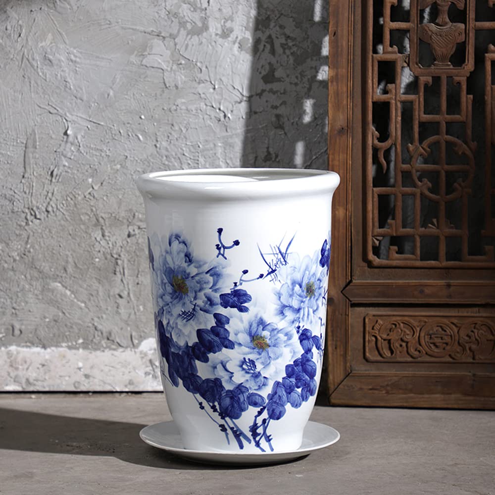 DFGHNBVC Jingdezhen Ceramic Planter Chinoiserie 15.7 X 11.8 Inch Blue And White Planter Ceramic Flower Pots Decorative With Drainage Hole,E
