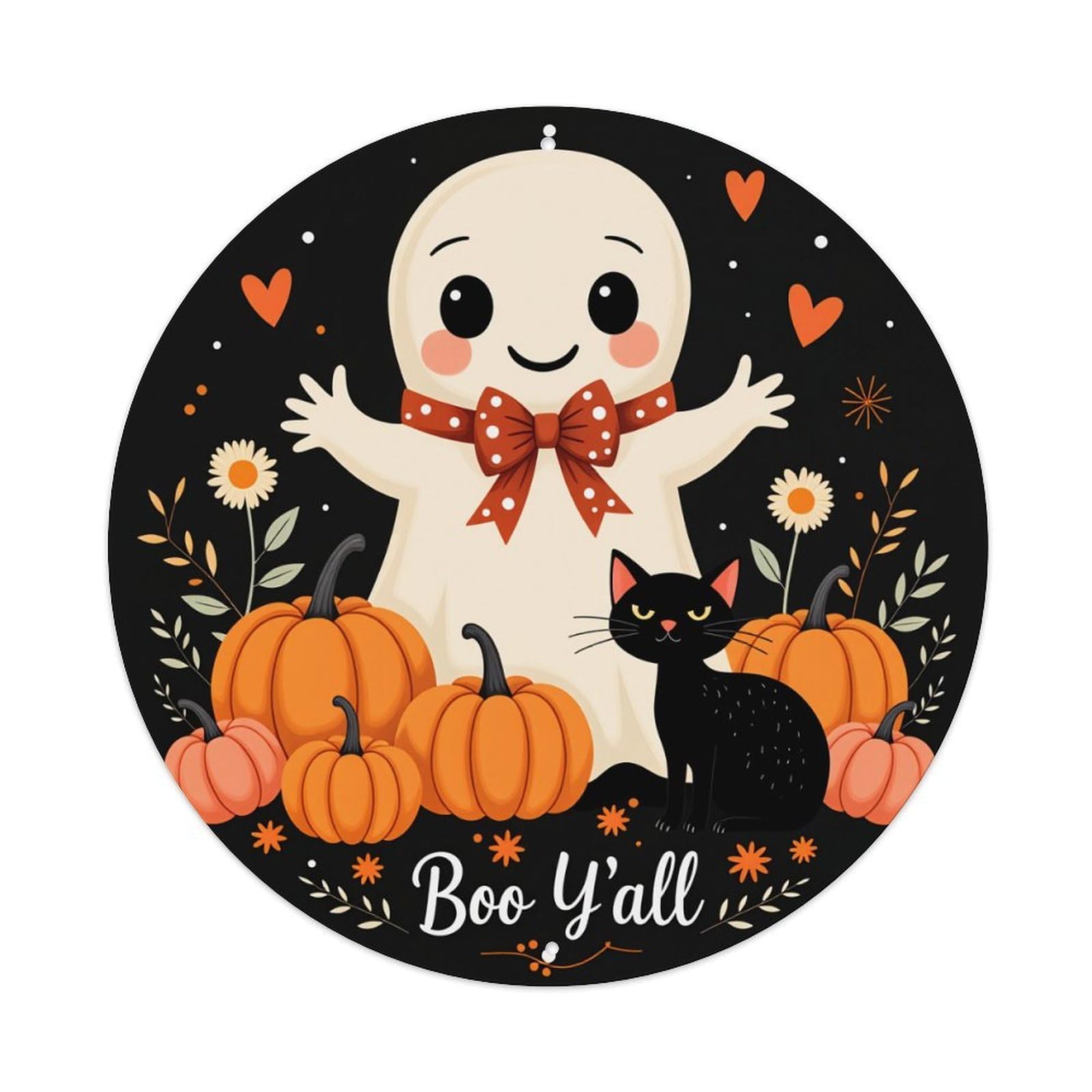 Ghost Pumpkin Cat Hearts Flowers Metal Tin Sign Vintage Garden Bedroom Cafe Bar Man Cave Home Wall Decor Metal Poster 8x8 inches