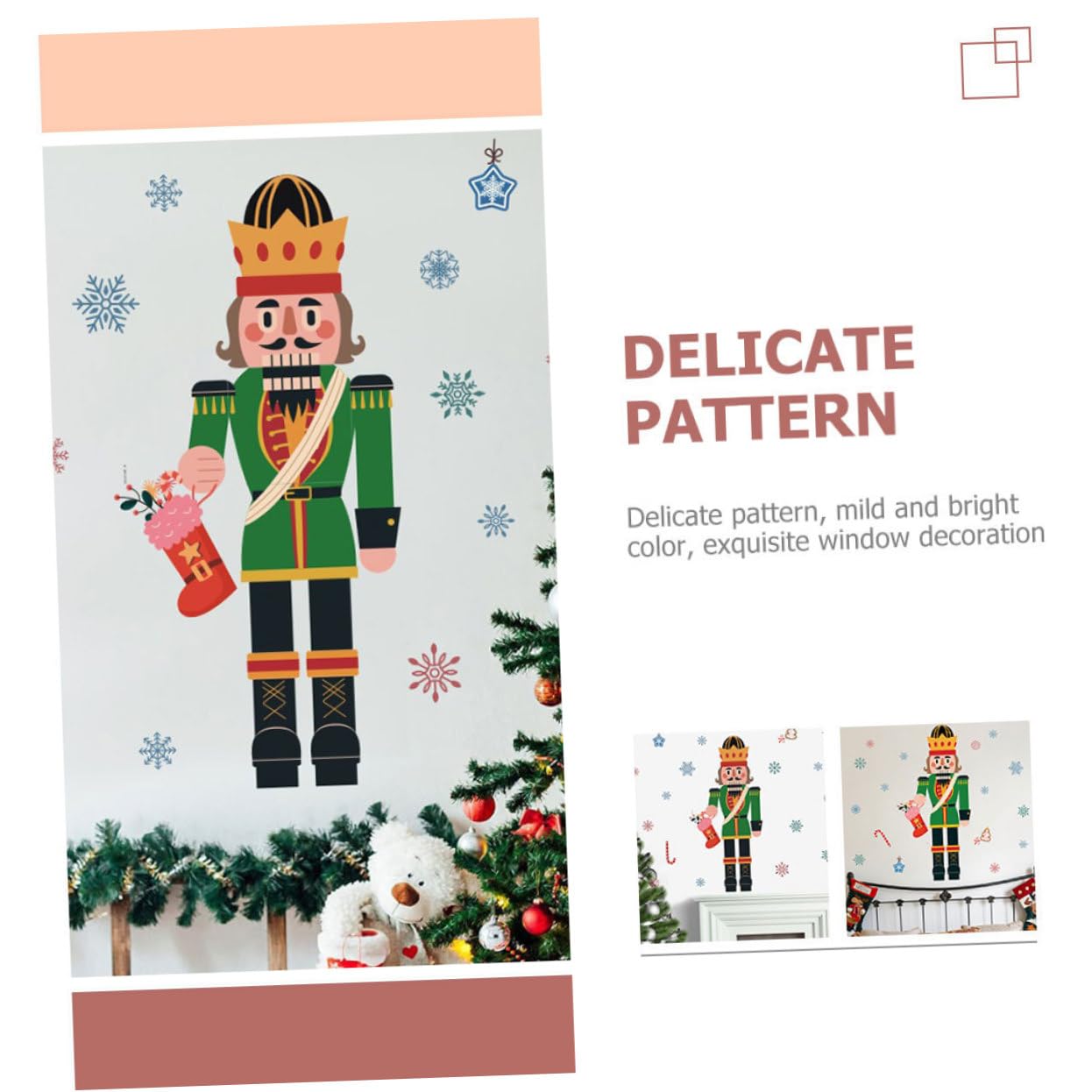 ABOOFAN 4 Fogli Vetrofanie natalizie la finestra dello schiaccianoci aggrappa decorazioni per finestre con fiocchi di neve calamite frigorifero adesivi frigorifero decorazione natalizia
