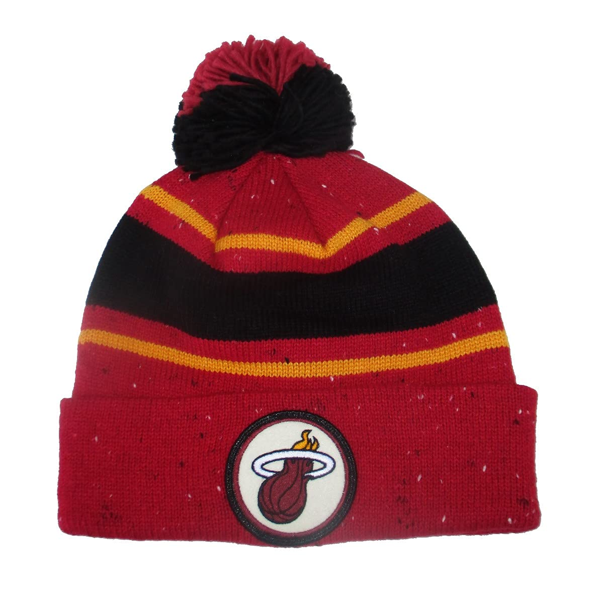 Mitchell & Ness Miami Heat Speckled Cuff Knit Beanie with Pom Hat Cap (One Size) Red