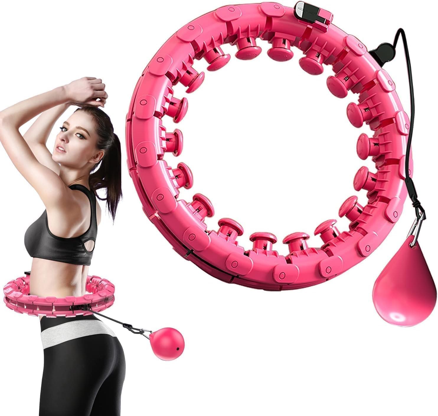 DOEASY Weighted Hula Hoop for Adults Weight Loss Infinity Hoop Plus Size 24 Detachable Knots 2 in 1 Abdomen Fitness Massage Smart Hula Hoops Fit Suitable for Women Exercise and Beginners(Multicolor)-image-26