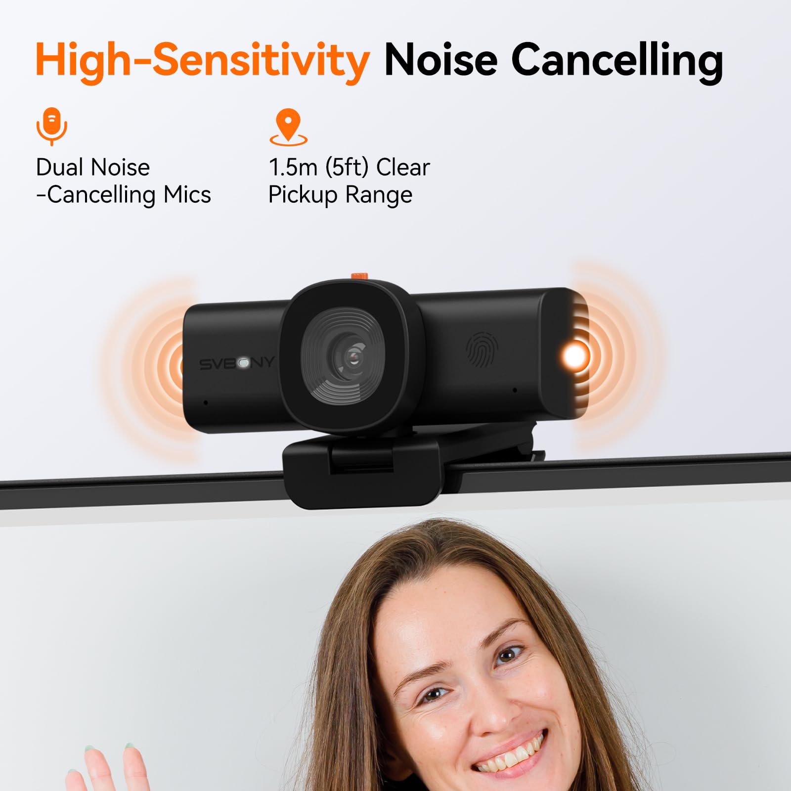 SVBONY SVN W1 - Cámara web 2K/30fps para PC, cámara web HD para laptop, reducción de ruido digital 3D, adaptación de poca luz, micrófonos duales con cancelación de ruido AI, para zoom, sesiones y