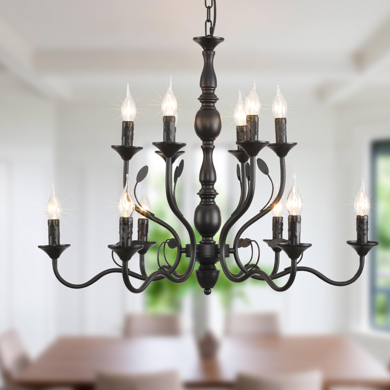 Photo 1 of Ganeed 12-Light Farmhouse Chandelier, 31.5-Inch Black Candle Pendant