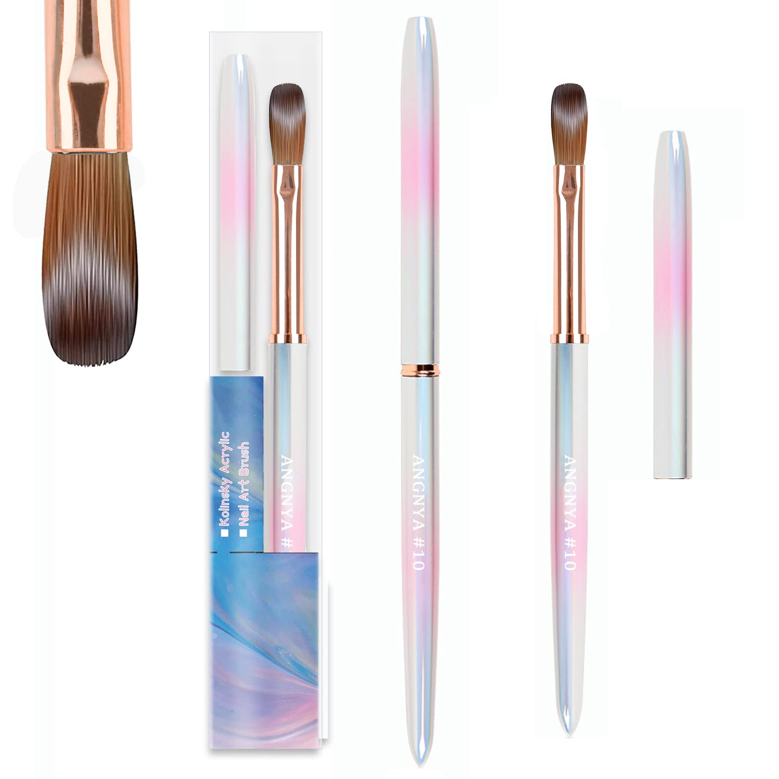 Pincel para Uñas de Acrílico 100% Kolinsky, Pincel Uñas Acrilicas de UV Gel Nail Art Cepillo, Herramientas Profesionales para Uñas, Manicura Herramienta, Cepillo de uñas (10#)