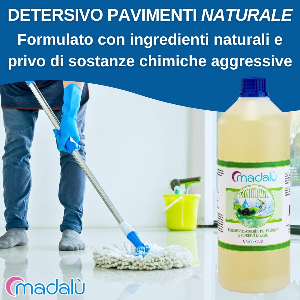 MADALU' - Detersivo Pavimenti Profumato, Concentrato e Biodegradabile (6 Pack da 1 Litro) Detergente Pavimenti Interni ed Esterni Disinfettante per Pulizia Pavimenti Professionale Made in Italy