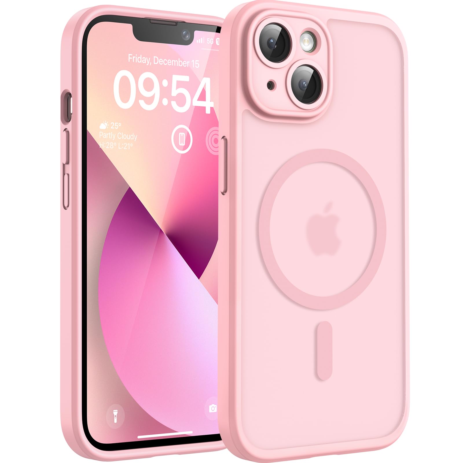 TOCOL Cover Magnetica per iPhone 13 6,1 Pollic, Compatibile con MagSafe, Protezione Fotocamera Integrata, Custodia Antiurto Traslucida Opaca, Rosa Chiaro