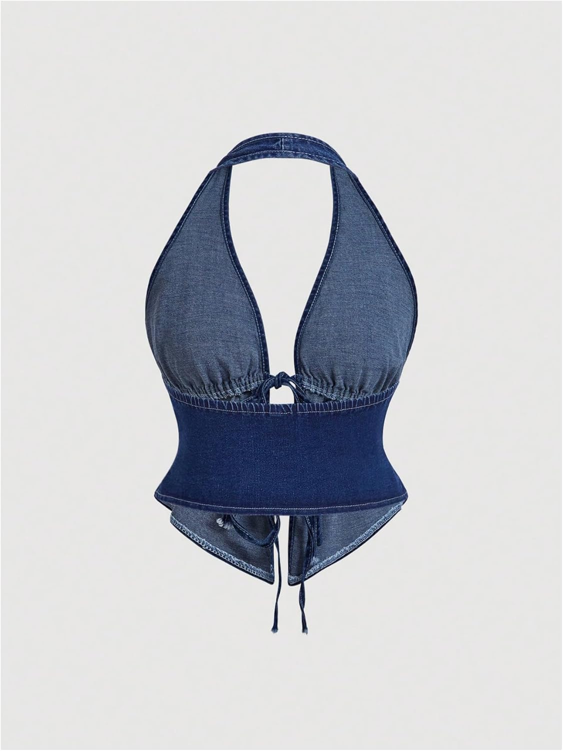OYOANGLE Women's Vintage Tie Front Cut Out Denim Halter Tops Open Back Crop Jean Vest Streetwear - Image 4