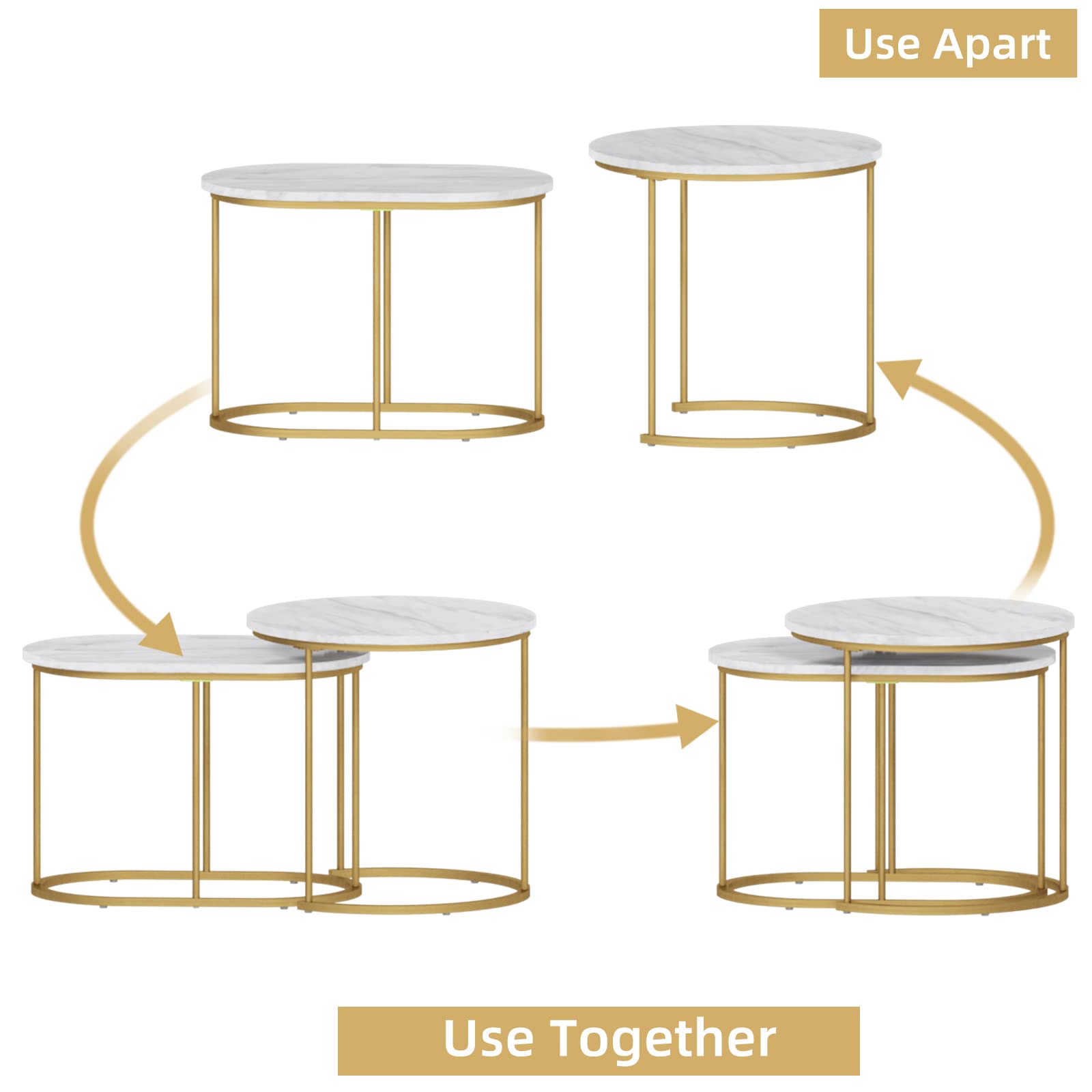 soges Lot de 2 Tables Basse Gigogne Ronde Petite Table d’Appoint Bout de Canapé Table de Chevet pour Salon Entrée Chambre à Coucher, Blanc