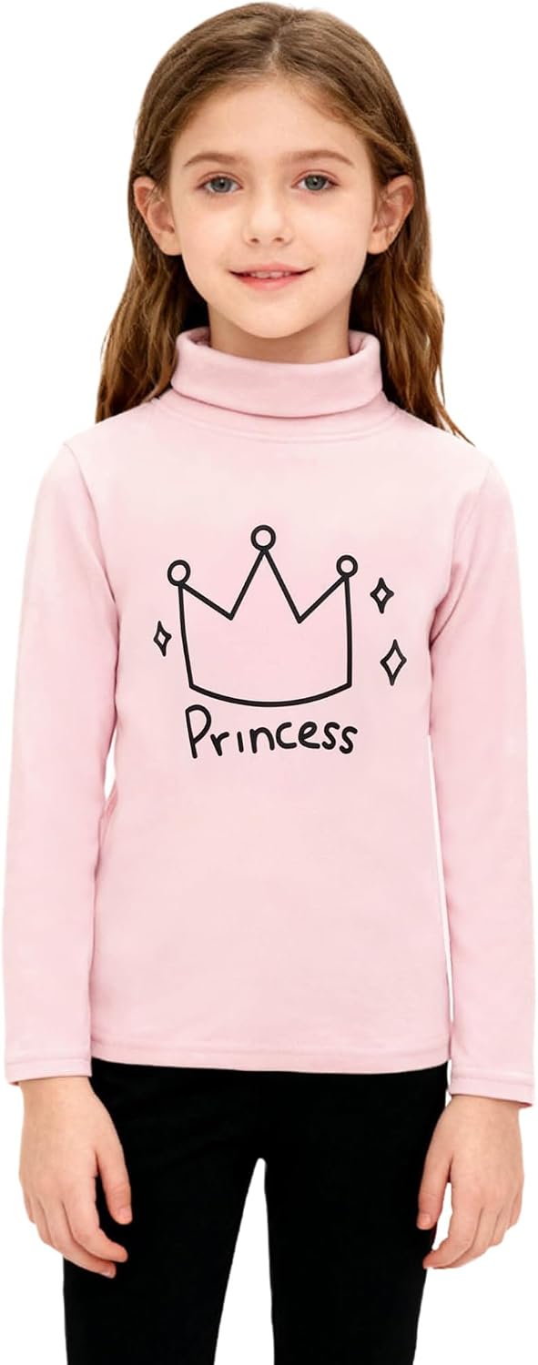 Kids Girls Base Layer Thermal Shirts Long Sleeve High Neck Cute Line Pattern Print Pullover for Daily Wear