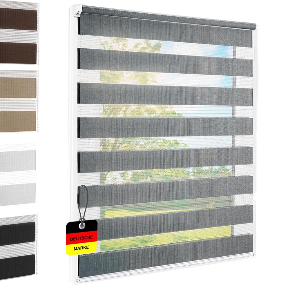 Doppelrollo Klemmfix ohne Bohren Grau 85x220 cm [Stoffbreite 81cm] Duo Rollo Fensterrollo für Fenster/Türen Gardine Klemmrollo Seitenzugrollo Sichtschutz Sonnenschutzrollo Zebrarollo