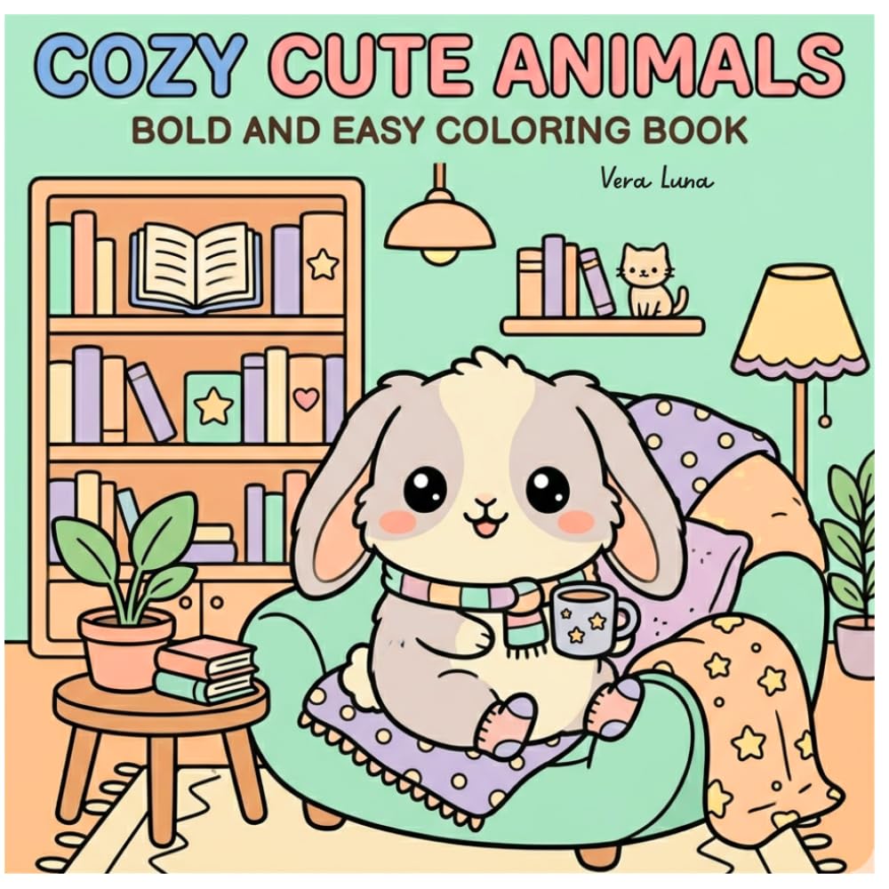 Cozy Cute Animals: Bold and Easy Coloring Book