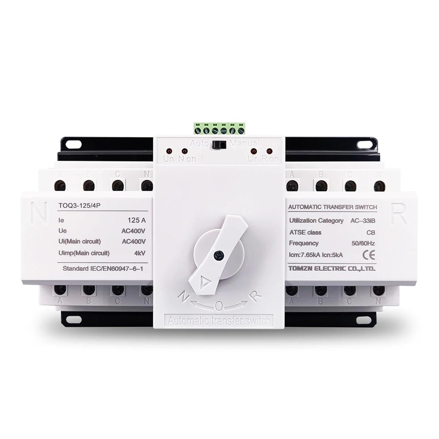 Front view of TOQ3-4P/125 Automatic Transfer Switch showing Auto/Manual selector