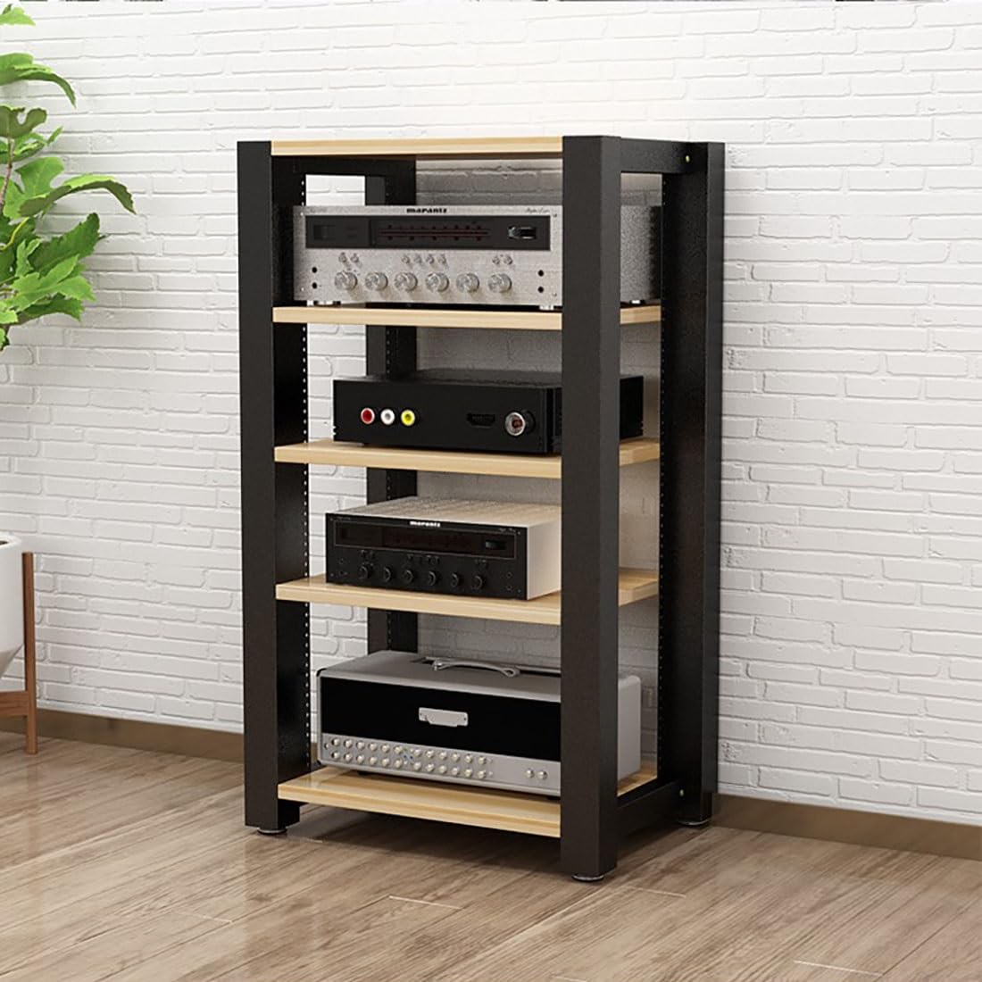 Szafka multimedialna AV, 2,3,4 poziomu, drewniana szafka stereo, do odtwarzaczy CD/DVD, konsoli do gier i telewizorów, elegancka wieża do przechowywania rozrywki (żółty, 40 cm)