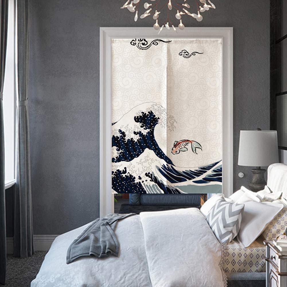 Rideau de Porte Japonais 100% Polyester 90x120cm Séparateur de Pièce Décoration Zen