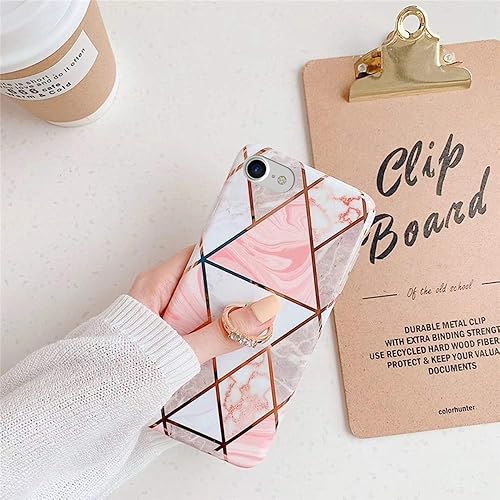 Qokey Funda compatible con iPhone SE 20222020, para iPhone 78 de 4.7 pulgadas, diseño de mármol lindo para mujeres y niñas, anillo giratorio de 360