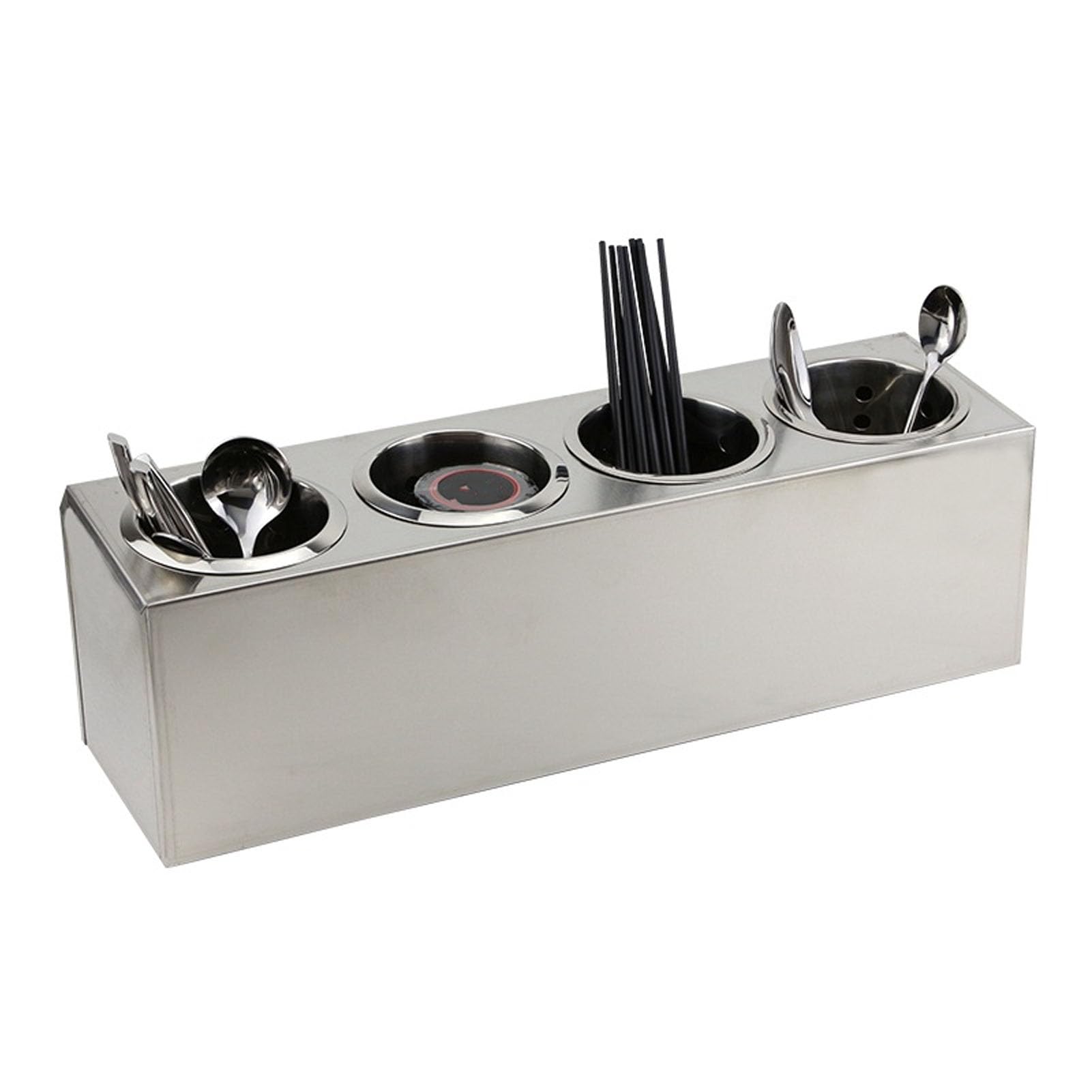 Soporte para Utensilios de Encimera de Acero Inoxidable, Organizador de Cubiertos con Cilindros de Drenaje Desmontables, Carrito de Almacenamiento de Cubiertos para Tenedores (4 compartimentos)