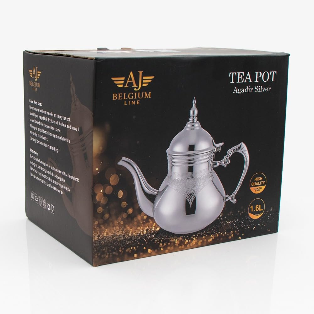 Marokkanische Teekanne Agadir, Rosé-Gold & Silber, 0,8l-1,6l, Induktion geeignet, alle Herdarten, traditionelle Teekanne, Berrad, Cay Kanne (Silber, 1,6l)