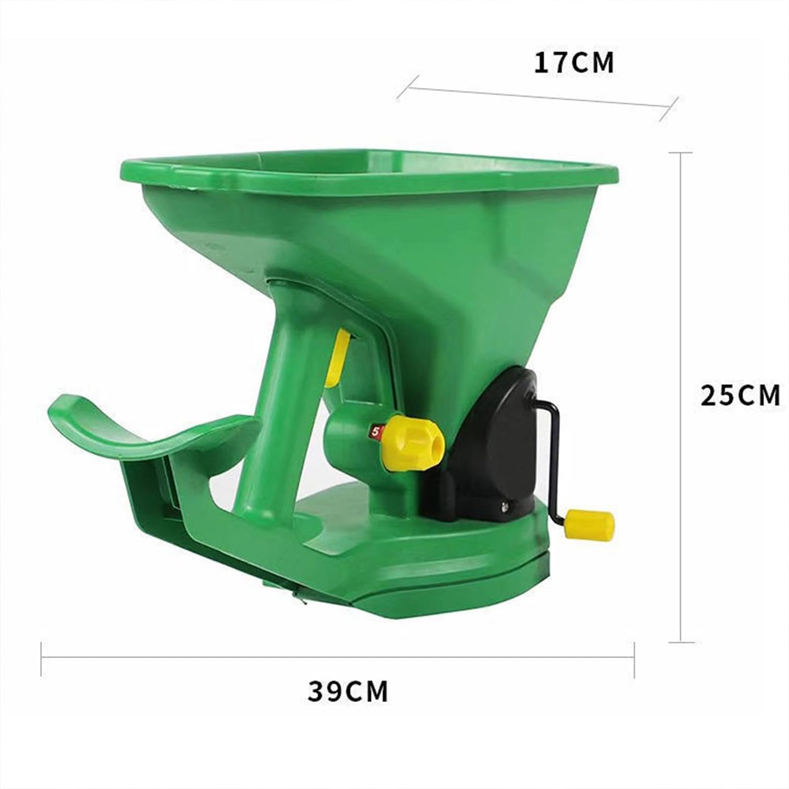 Esparcidor de semillas, diseño de mano de 2 litros con ajuste de 5 engranajes, herramienta de jardinería portátil para césped, jardín, horticultura, fertilizantes y derretimiento de nieve