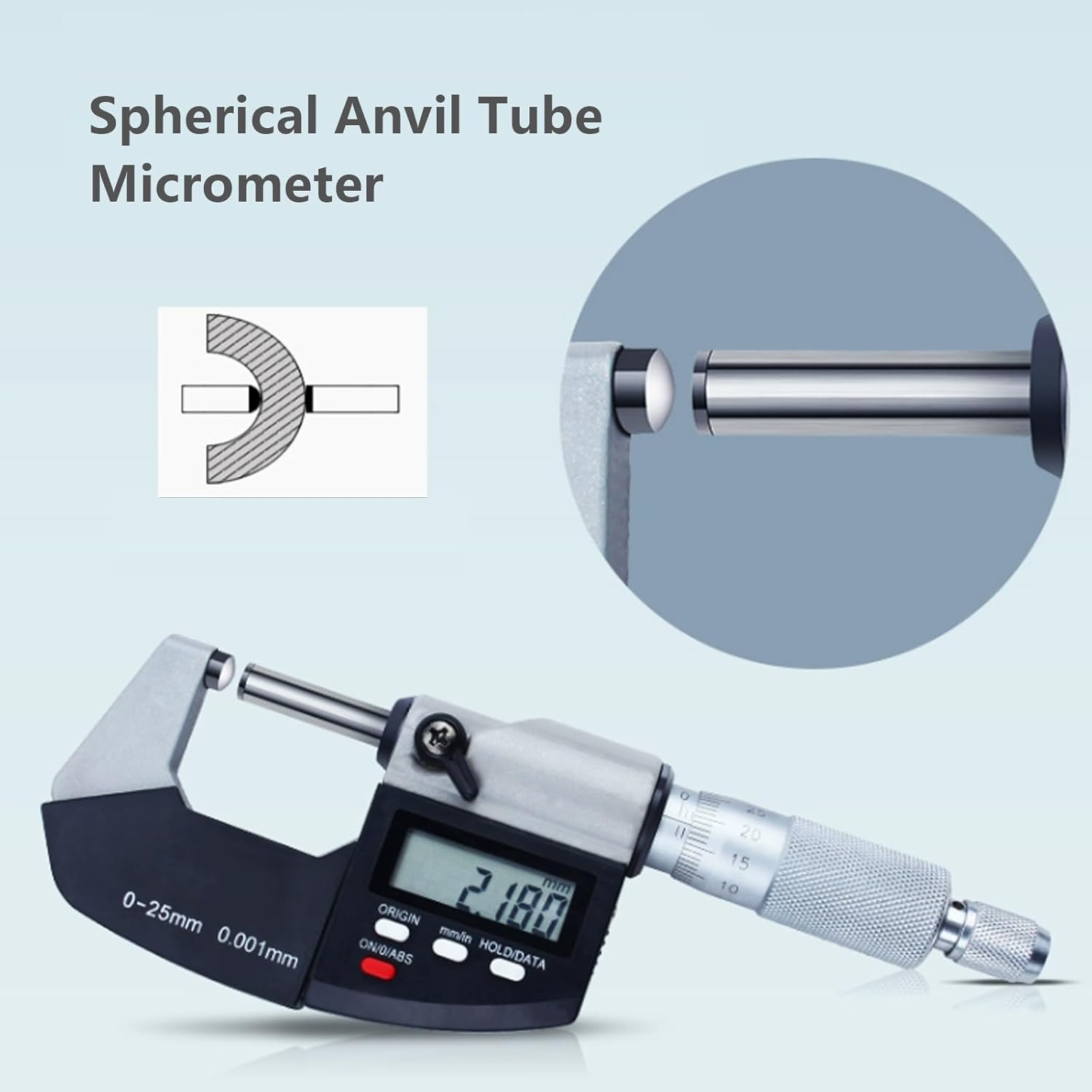 Digital Ball Anvil Micrometer with 0-1"/0-25mm Measuring Range Electronic Micrometer Measuring Tool, Inch/Metric