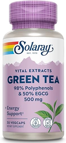 SOLARAY Potencia garantizada Extracto de hoja de té verde de doble fuerza, tapa vegetal (Btl-plástico) 500mg 30ct