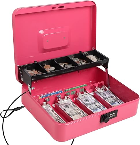 Miniatura 25 de Caja de dinero mediana con bandeja de dinero, con cerradura de combinación, 7 4/5 x 6 4/5 x 3 3/5 pulgadas, color rojo