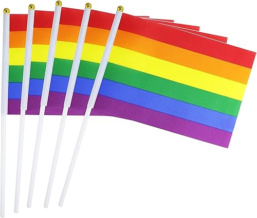 Paquete de 50 banderas pequeñas del orgullo del arco iris, bandera de mano, bandera de arco iris estadounidense, bandera del orgullo para banderas