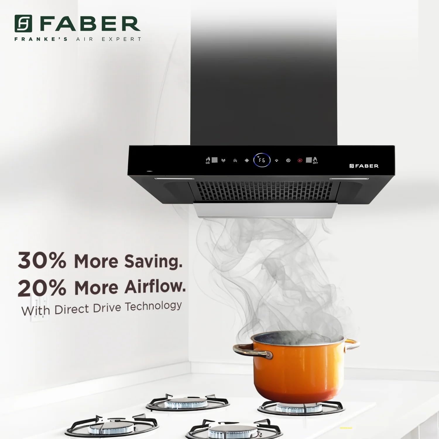 Faber HOOD DAZZLE BLDC FL HC BK 60 Kitchen Chimney, side angled view