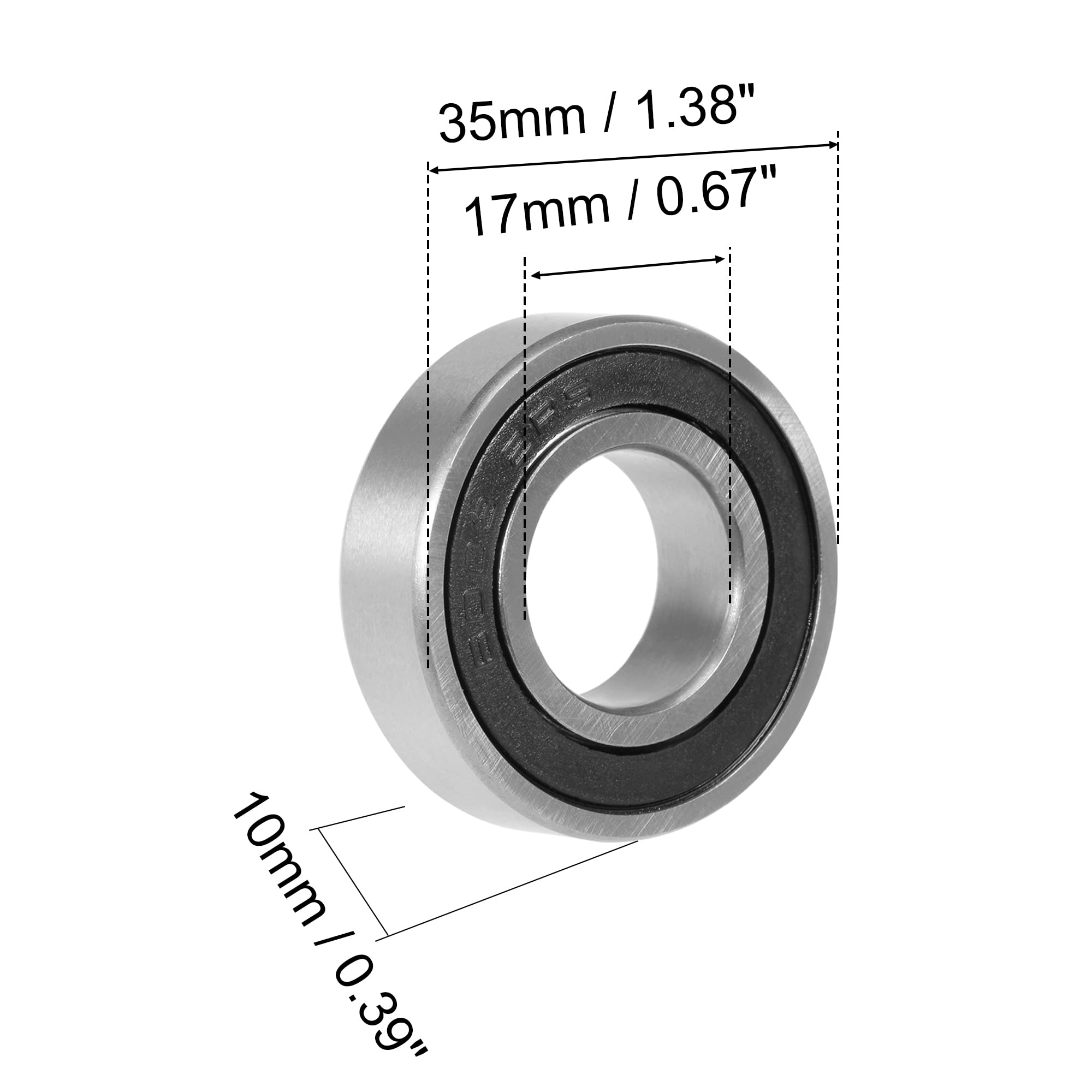 4 Cuscinetti A Sfera 6003-2RS 17x35x10 Mm - Acciaio Cromato, Doppie Guarnizioni In Gomma, Grado ABEC 3 - Sourcing Map